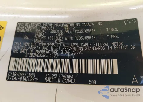 2016 Lexus Rx 350 из США, поврежденный, VIN 2T2BZMCA5GC012201